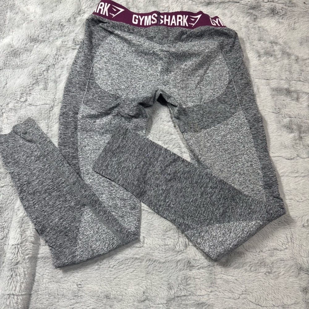 Gymshark Heather Gray Leggings with Purple Waistband - Picture 2 of 6